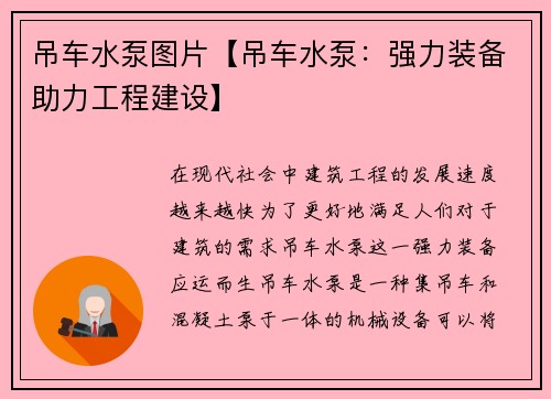 吊车水泵图片【吊车水泵：强力装备助力工程建设】